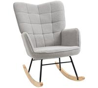 HOMCOM Fauteuil à Bascule, Rocking Chair, revêtement Bouclette, Chaise à Bascule, Structure en Acier, Pieds en Bois Massif, Gris Clair