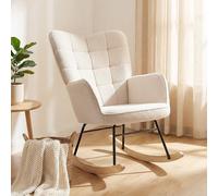 HOMCOM Fauteuil à Bascule, Rocking Chair, revêtement Bouclette, Chaise à Bascule, Structure en Acier, Pieds en Bois Massif, Beige