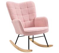 HOMCOM Fauteuil à bascule rocking chair revêtement bouclette structure en acier 71 x 98 x 101 cm rose
