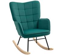 HOMCOM Fauteuil à bascule rocking chair revêtement en velous structure en acier 71 x 98 x 101 cm Vert