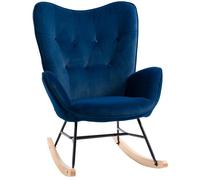 HomCom Fauteuil à bascule Relax oreilles, grand confort, velours, pieds bois d'hévéa/métal Bleu