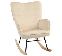 HOMCOM Fauteuil à Bascule Vintage, Pieds Courbés, Rembourrage Épais, Hêtre & Acier, Beige