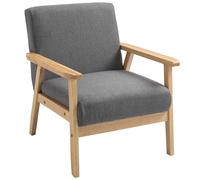 HOMCOM Fauteuil au design scandinave, Fauteuil d'appoint, Bois massif, aspect lin, 64 cm x 70 cm x 72 cm, Gris + Naturel