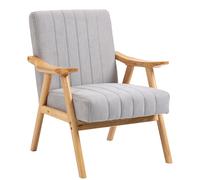 HOMCOM Fauteuil au Design Scandinave, Velours, Bois Massif ; 68 cm x 74 cm x 82 cm, Nature + Gris
