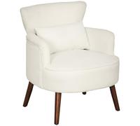 HOMCOM Fauteuil avec dossier, accoudoirs arrondis, rembourré Fauteuil lounge avec aspect cordé, pieds en bois, pour chambre à coucher, salon, jusqu'à 120 kg, blanc crème