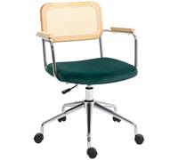 HOMCOM Fauteuil Bureau rotin, basculant, Bureau Maison, Vert | Chaise bureau, fauteuil pivotant réglable hauteur, chaise PC aspect velours