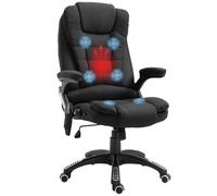 HOMCOM Fauteuil chaise de bureau direction massant chauffant hauteur réglable dossier inclinable toile de lin noir