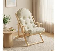 HOMCOM Fauteuil Chaise de Salon Pliable et inclinable en Bois Fauteuil Relax Confortable avec Coussin capitonné épais - 71 x 89 x 96 cm crème