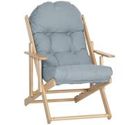 HomCom - Fauteuil de salon - Pliable et inclinable en bois - Coussin capitonné - Gris 71x89x96 cm