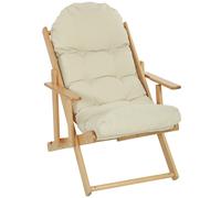 HOMCOM Fauteuil Chaise de Salon Pliable et inclinable en Bois Fauteuil Relax Confortable avec Coussin capitonné épais