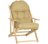HOMCOM Fauteuil de salon - relax pliable et inclinable en bois, coussin capitonné épais 71x89x96 cm