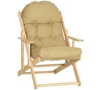 HOMCOM Fauteuil de salon - relax pliable et inclinable en bois, coussin capitonné épais 71x89x96 cm