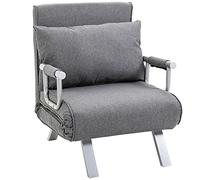 HOMCOM Fauteuil Chauffeuse Canapé-Lit Convertible Dossier Réglable sur 5 Positions 2 Accoudoirs Coussin Déhoussable pour Salon Bureau Chambre Gris