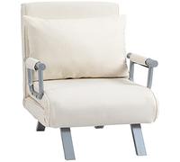 HOMCOM Fauteuil chauffeuse canapé-lit Convertible 1 Place déhoussable Grand Confort Coussin Pieds accoudoirs métal suède Blanc