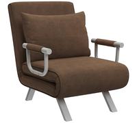 HOMCOM Fauteuil chauffeuse canapé-lit Convertible 1 Place déhoussable Grand Confort Coussin Pieds accoudoirs métal suède Marron