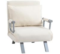 HOMCOM Fauteuil chauffeuse canapé-lit Convertible 1 Place déhoussable Grand Confort Coussin Pieds accoudoirs métal suède Blanc