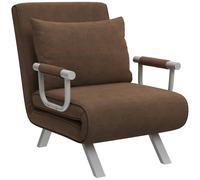 HOMCOM Fauteuil chauffeuse canapé-lit convertible 1 place déhoussable grand confort coussin pieds accoudoirs métal suède marron