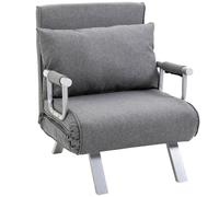 HOMCOM Fauteuil Chauffeuse Canapé-Lit Convertible Dossier Réglable sur 5 Positions 2 Accoudoirs Coussin Déhoussable pour Salon Bureau Chambre Gris