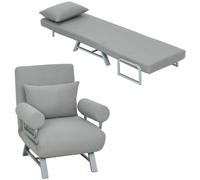HOMCOM Fauteuil chauffeuse canapé-lit Convertible inclinable 1 Place Grand Confort Coussin lombaires accoudoirs piètement métal Lin Gris Clair