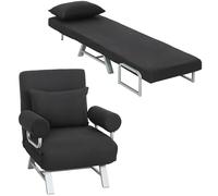 Fauteuil chauffeuse - HOMCOM - canapé-lit convertible inclinable 1 place coussin accoudoirs - lin métal - noir