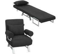 HOMCOM Fauteuil Chauffeuse Canapé-Lit Convertible Inclinable 1 Place Noir | Grand Confort, Coussin Lombaires, Accoudoirs, Piètement Métal, Lin