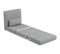 HOMCOM Fauteuil chauffeuse pliant 3 en 1 avec coussin, convertible, matelas dépliant pour invités, salon, bureau, gris