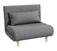 HOMCOM Fauteuil Convertible 1 Place 3 en 1 Dossier Réglable 120 kg Gris | 94x190 cm, Fauteuil-Lit Chauffeuse, Oreiller, Siège Rembourré, Tissu en Lin, Canapé-Lit pour Invités, Salon
