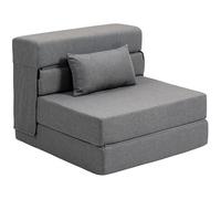 HOMCOM Fauteuil Convertible 1 Place 3 en 1, Fauteuil lit Pliant, chauffeuse 1 Place en Lin avec Large Assise, Coussin Inclus, Matelas Pliable 210 cm pour invités, Salon, Petit Espace, Gris
