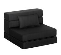HOMCOM Fauteuil Convertible 1 Place 3 en 1, Tissu Aspect Lin, Noir | Fauteuil Lit Pliant, Chauffeuse 1 Place en Flanelle, Coussin Inclus, Matelas Pliable 210 cm pour Invités, Salon, Petit Espace