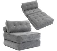HOMCOM Fauteuil Convertible 1 Place 95 x 220 cm avec 2 Oreillers Gris Clair | Fauteuil-Lit Chauffeuse 3 en 1, Siège Épais, Canapé-Lit en Chenille pour Invités, Salon, Charge 120 kg