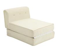 HOMCOM Fauteuil convertible 1 place fauteuil paresseux chauffeuse 1 place - dossier capitonné, matelas pliable - pour invités, salon, charge 240 kg, velours côtelé crème