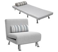 HOMCOM Fauteuil Convertible 1 Place chauffeuse 3 en 1 Fauteuil lit avec Dossier réglable en 5 Positions, Coussin Inclus, canapé-lit 1 Place pour invités, Salon, Charge 150 kg Gris