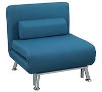 HOMCOM Fauteuil Convertible 1 Place chauffeuse 3 en 1 Fauteuil lit avec Dossier réglable en 5 Positions, Coussin Inclus, canapé-lit 1 Place pour invités, Salon, Charge 150 kg Bleu