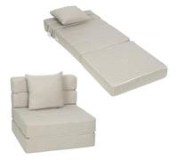 HOMCOM Fauteuil Convertible 1 Place Coussin Déhoussable Beige | Fauteuil Lit Chauffeuse 1 Place, Chaise de Sol, pour Invités, Salon, Charge 120 kg