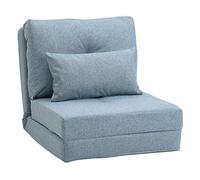 HOMCOM Fauteuil Convertible 1 Place Coussin Inclus 120 kg Bleu | Fauteuil Paresseux Lit Chauffeuse 1 Place, Dossier Réglable, Salon, Tissu Lin