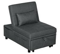 HOMCOM Fauteuil Convertible 1 Place Fauteuil lit chauffeuse 1 Place Multifonction 3 en 1 avec Dossier réglable, siège rembourré et Oreiller, canapé-lit pour Salon, Chambre, Bureau à Domicile, Gris