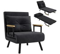 HOMCOM Fauteuil Convertible 1 Place, Fauteuil-lit chauffeuse 3 en 1 avec Dossier réglable 5 Positions, Oreiller, siège rembourré, Tissu Aspect Velours, canapé-lit pour invités, Salon, Bureau, Noir