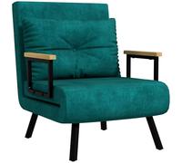 HOMCOM Fauteuil Convertible 1 Place, Fauteuil-lit chauffeuse 3 en 1 avec Dossier réglable 5 Positions, Oreiller, siège rembourré, Tissu Aspect Velours, canapé-lit pour invités, Salon, Bureau, Vert