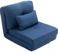 HOMCOM Fauteuil convertible 1 place fauteuil paresseux lit chauffeuse 1 place - coussin inclus, dossier réglable - salon, charge 120 kg, tissu lin bleu foncé