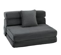 HOMCOM Fauteuil convertible 2 en 1 pliable avec fonction de sommeil, oreiller, lit d'invité confortable sans os avec aspect velours côtelé, poches latérales, 100 x 193 cm, fauteuil de sol pour salon