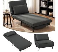 HOMCOM Fauteuil convertible 3 en 1 avec fonction lit, fauteuil de relaxation pliable avec dossier réglable, coussin lombaire, aspect lin, pour salon, chambre à coucher, gris foncé
