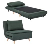 HOMCOM Fauteuil Convertible 3 en 1, Extra Large, avec Fonction lit, Coussin Lombaire et Rembourrage épais, avec Dossier réglable, Aspect Lin, pour Salon, Vert foncé