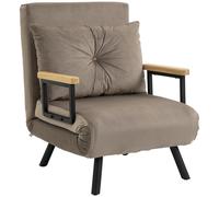 HOMCOM Fauteuil convertible 3 en 1 lit 1 place dossier 5 positions, accoudoirs en bois et coussin, tissu effet velours, marron