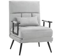 HOMCOM Fauteuil convertible 3 en 1 lit 1 place dossier inclinable 5 positions, accoudoirs et coussin, tissu effet velours, gris