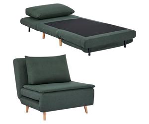 HOMCOM Fauteuil Convertible lit, XL, 191x95 cm, Vert foncé | Canapé-lit, coussin lombaire, pliable 3-en-1, inclinable avec dossier réglable, chaise longue aspect lin.