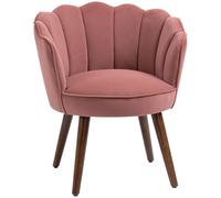 HomCom - Fauteuil - Coquillage - avec dossier et coussin, velours, pieds en bois hévéa - Rose