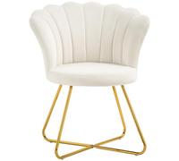 HOMCOM Fauteuil coquillage chaise coiffeuse fauteuil en velours fauteuil de salon avec pieds en acier pour salon et chambre 69 x 64 x 80 cm crème