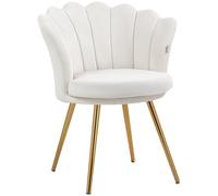 HOMCOM Fauteuil Coquillage Chaise Coiffeuse Fauteuil en Velours avec Pieds en métal doré pour Salon Chambre et Salle à Manger 67l x 64P x 77H cm crème