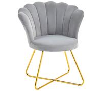 HOMCOM Fauteuil coquillage chaise coiffeuse fauteuil en velours fauteuil de salon avec pieds en acier 69 x 64 x 80 cm gris