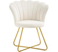 HOMCOM Fauteuil coquillage chaise coiffeuse fauteuil en velours fauteuil de salon avec pieds en acier pour salon et chambre 69 x 64 x 80 cm crème